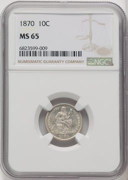 1870 10C Seated Dime NGC MS65