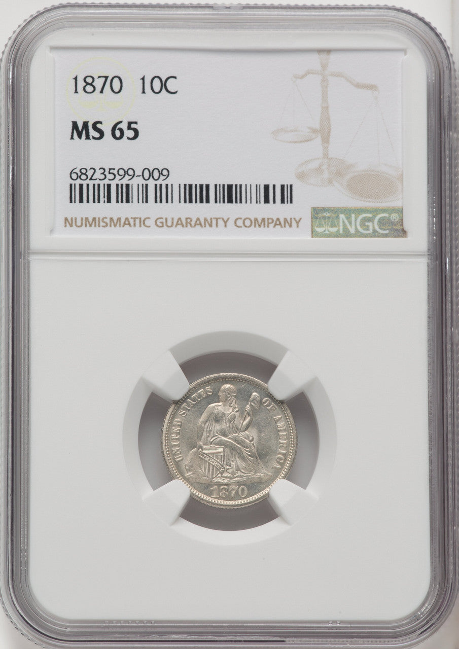 1870 10C Seated Dime NGC MS65