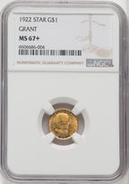 1922 G$1 Grant With Star Commemorative Gold NGC MS67+