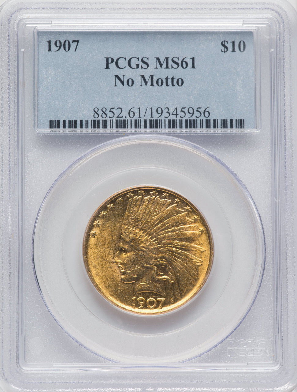 1907 $10 No Motto Brown Label Indian Eagle PCGS MS61