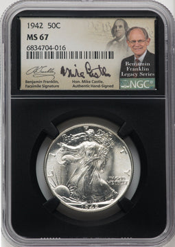 1942 50C Mike Castle Blk Core Franklin Series Walking Liberty Half Dollar NGC MS67