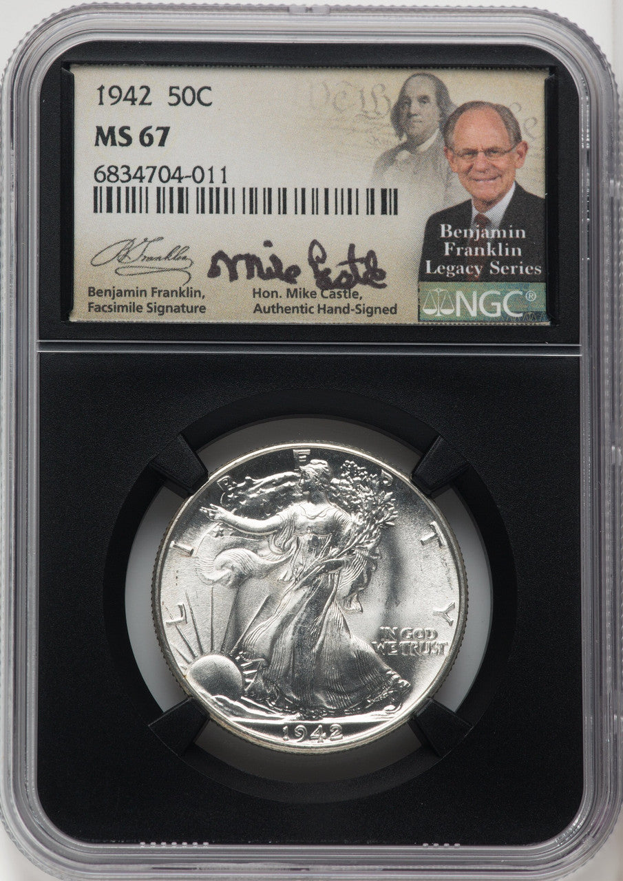 1942 50C Mike Castle Blk Core Franklin Series Walking Liberty Half Dollar NGC MS67 (762731006)