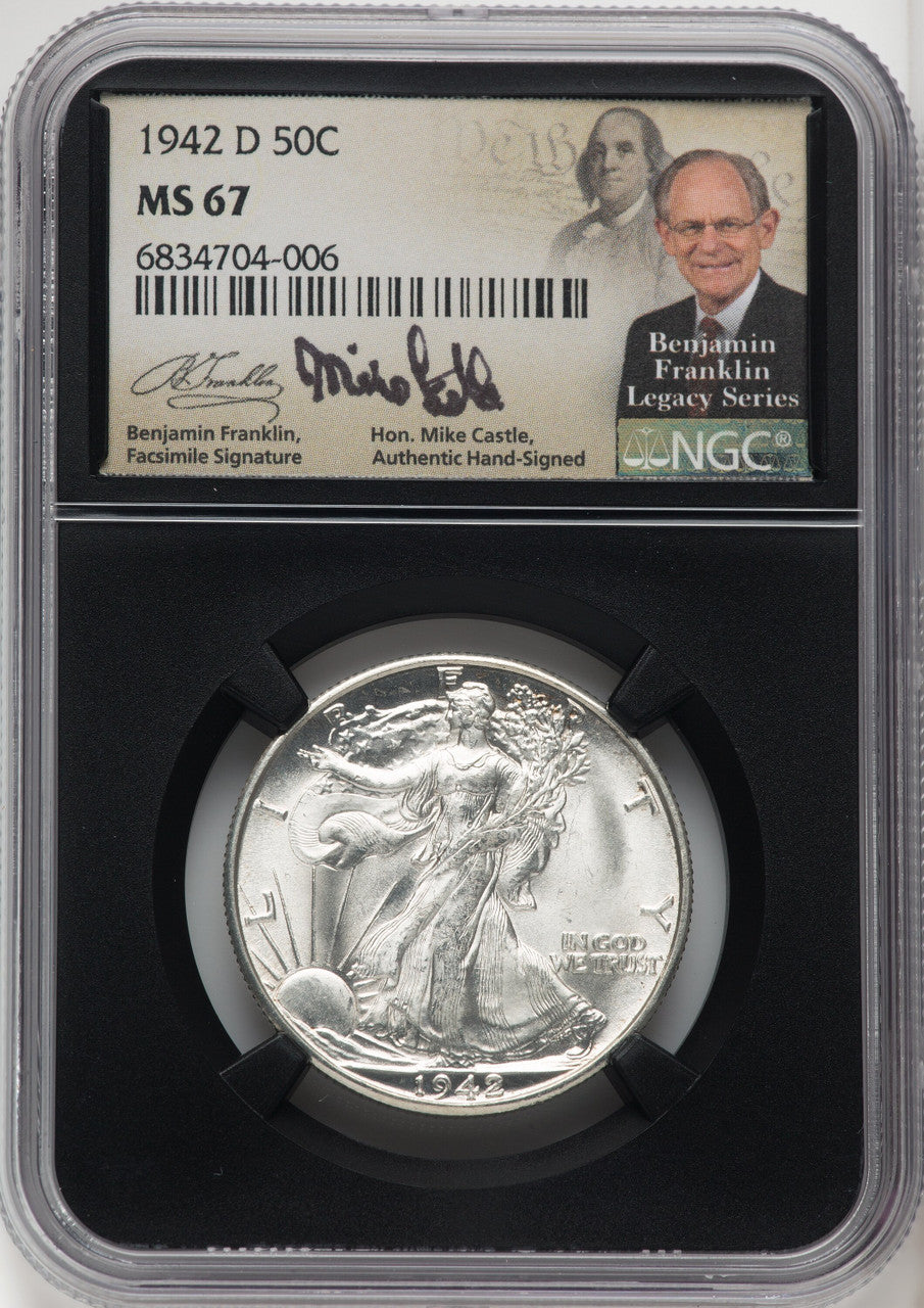 1942-D 50C Mike Castle Blk Core Franklin Series Walking Liberty Half Dollar NGC MS67 (518448027)