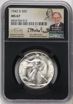 1942-D 50C Mike Castle Blk Core Franklin Series Walking Liberty Half Dollar NGC MS67 (762731001)