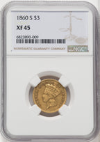 1860-S $3 Three Dollar Gold Pieces NGC XF45