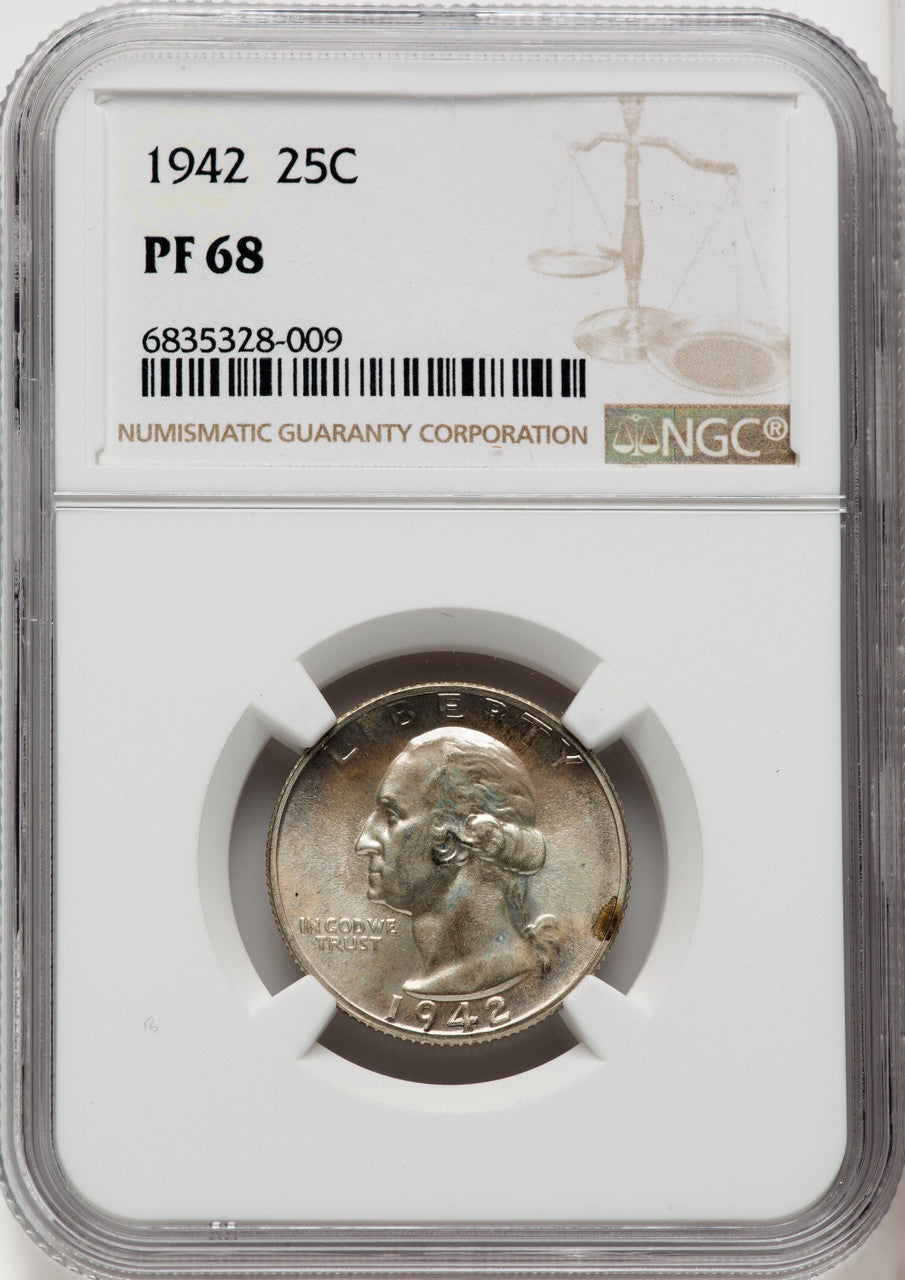 1942 25C Proof Washington Quarter NGC PR68