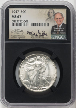 1947 50C Mike Castle Blk Core Franklin Series Walking Liberty Half Dollar NGC MS67