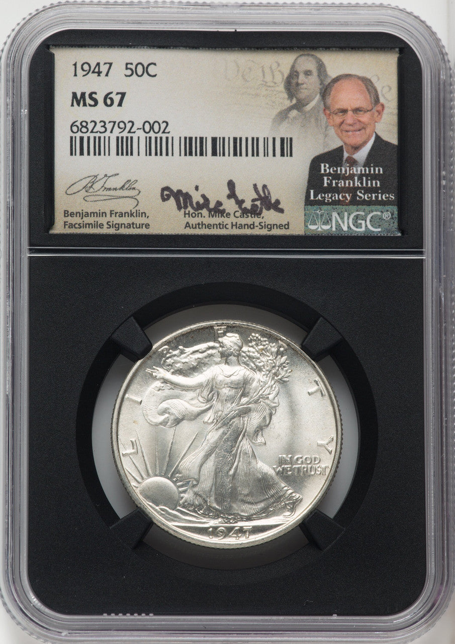1947 50C Mike Castle Blk Core Franklin Series Walking Liberty Half Dollar NGC MS67