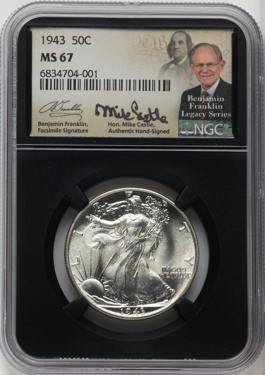 1943 50C Mike Castle Blk Core Franklin Series Walking Liberty Half Dollar NGC MS67