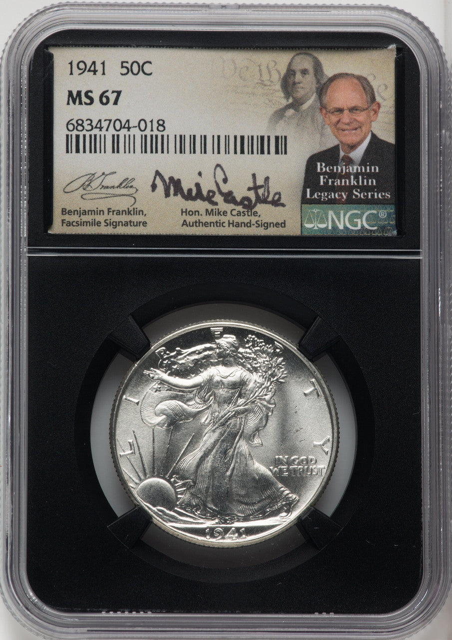 1941 50C Mike Castle Blk Core Franklin Series Walking Liberty Half Dollar NGC MS67