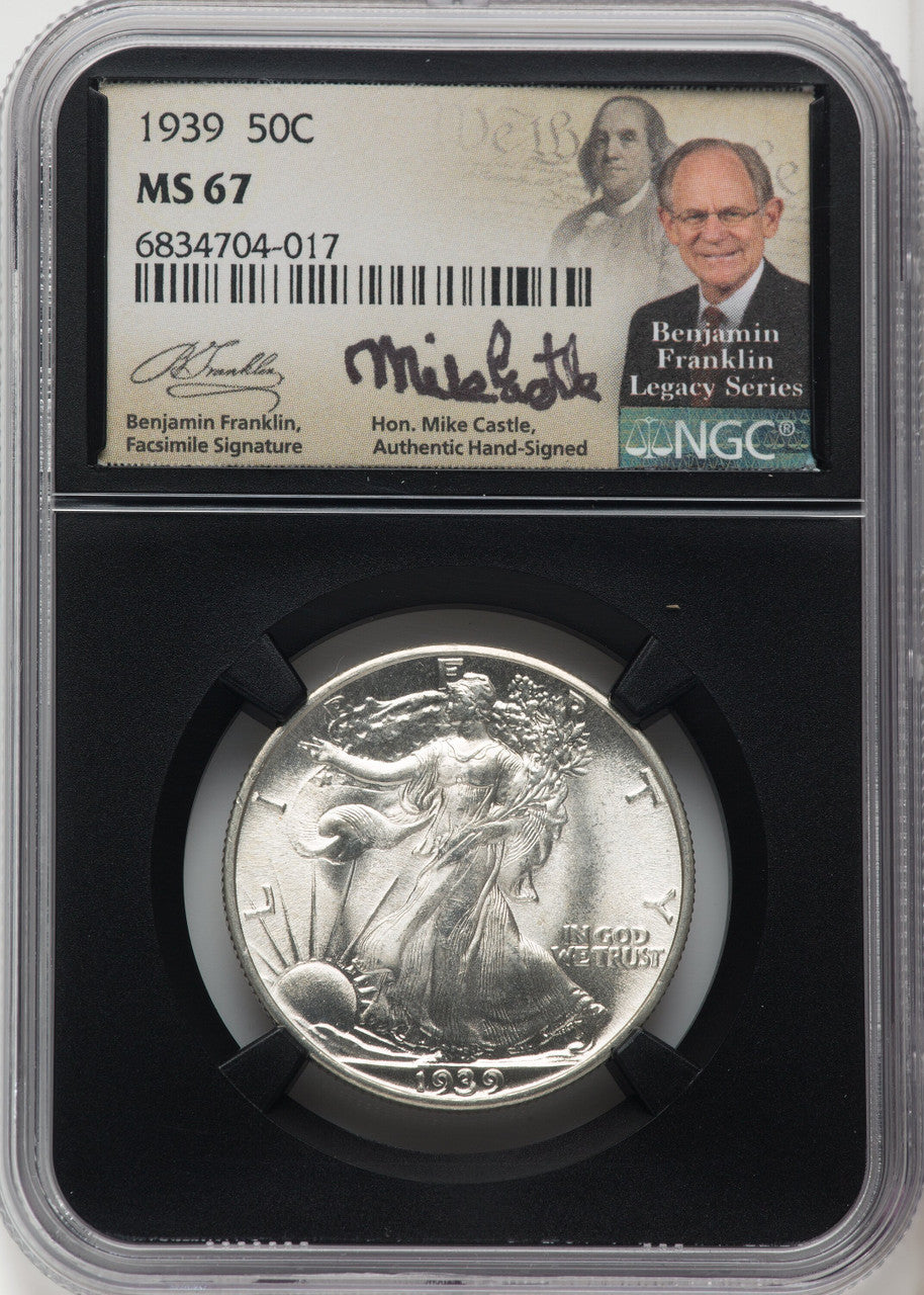 1939 50C Mike Castle Blk Core Franklin Series Walking Liberty Half Dollar NGC MS67
