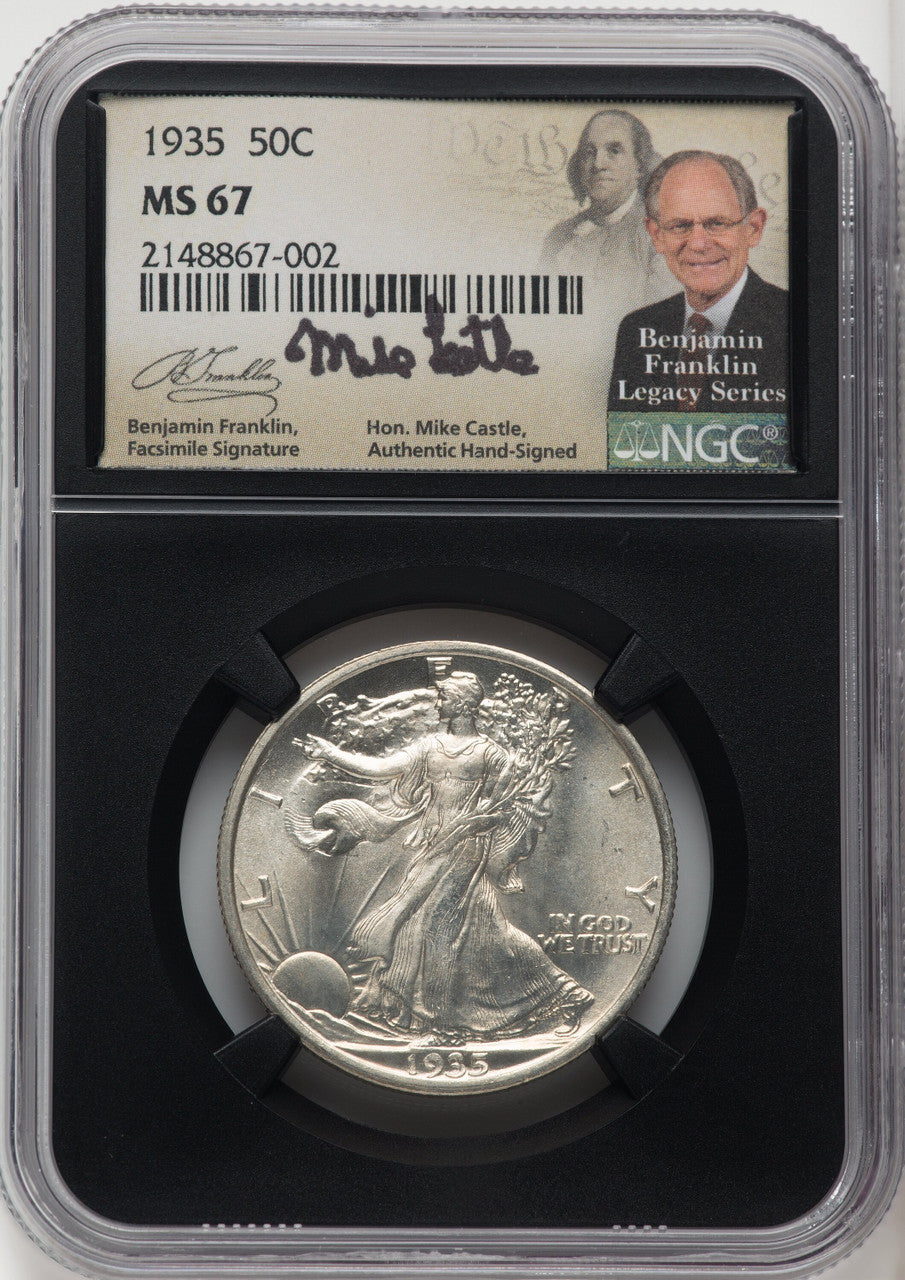 1935 50C Mike Castle Blk Core Franklin Series Walking Liberty Half Dollar NGC MS67