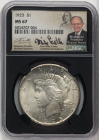 1925 $1 Mike Castle Blk Core Franklin Series Peace Dollar NGC MS67 (765292009)