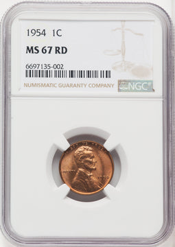 1954 1C RD Lincoln Cent NGC MS67 (767614004)