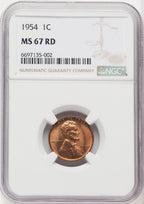 1954 1C RD Lincoln Cent NGC MS67 (767614004)