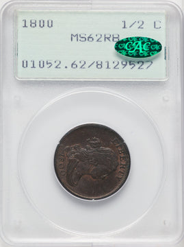 1800 1/2 C RB CAC Half Cent PCGS MS62