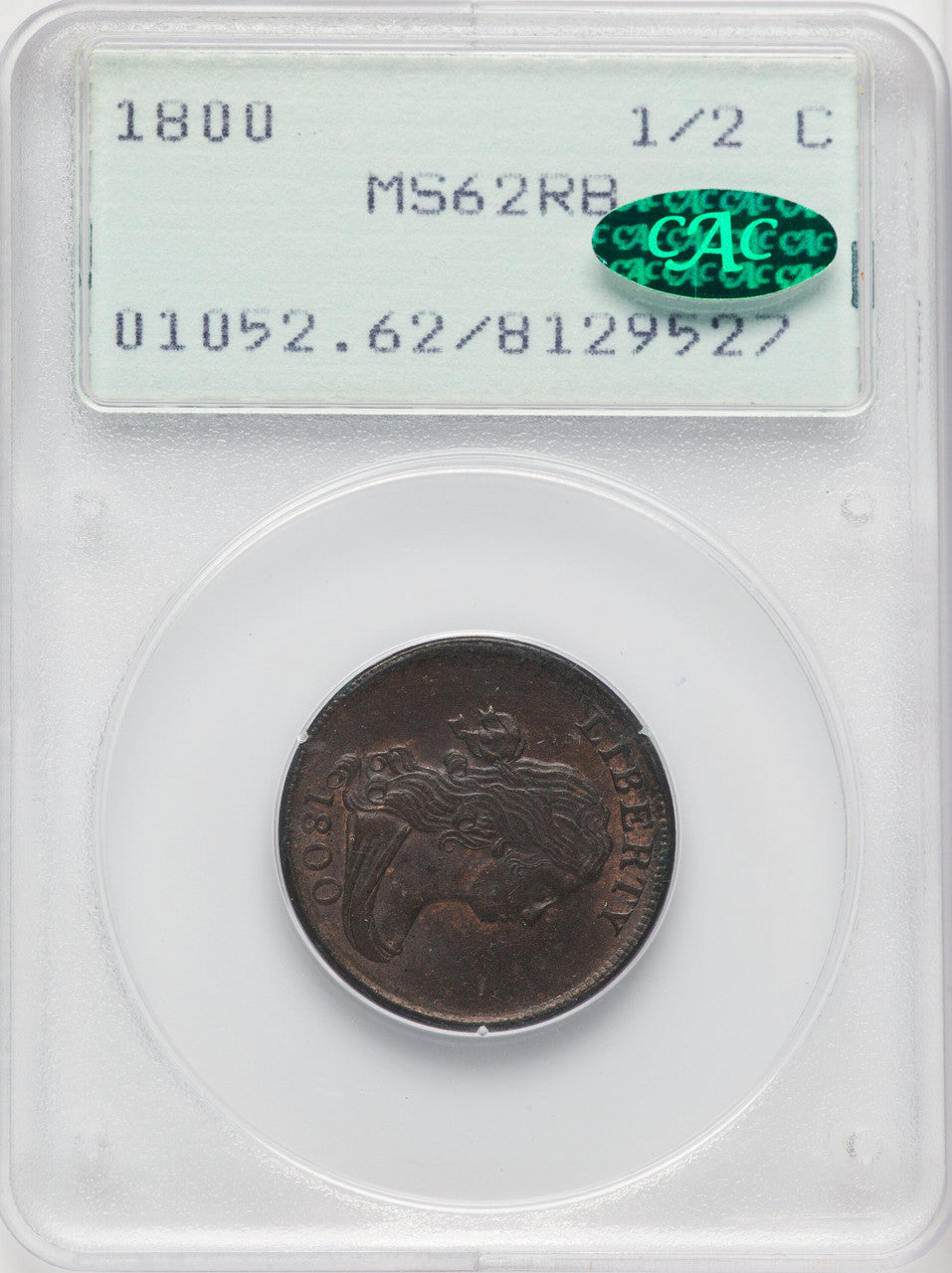 1800 1/2 C RB CAC Half Cent PCGS MS62