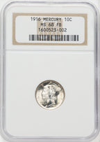 1916 10C Mercury FB Mercury Dime NGC MS68