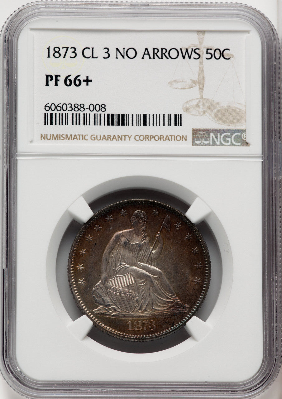 1873 50C NO ARROWS Proof Seated Half Dollar NGC PR66+