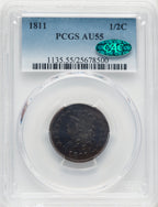 1811 1/2 C BN CAC Half Cent PCGS AU55