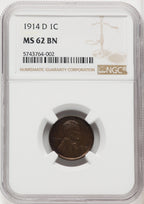 1914-D 1C BN Lincoln Cent NGC MS62