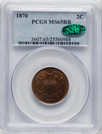 1870 2C RB CAC Two Cent Pieces PCGS MS65