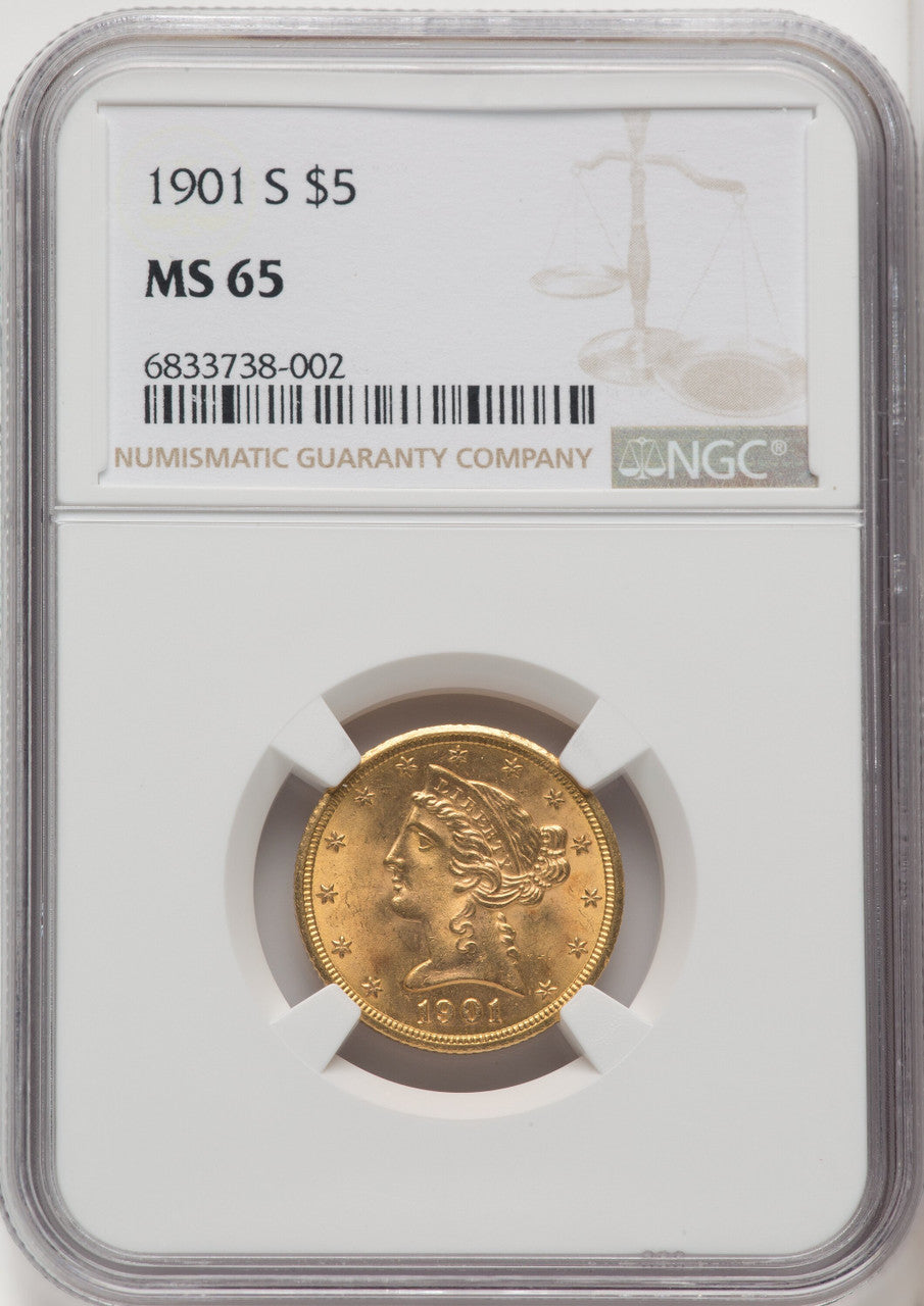 1901-S $5 Liberty Half Eagle NGC MS65 (766853011)
