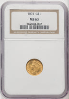 1874 G$1 Gold Dollar NGC MS63 (765562004)
