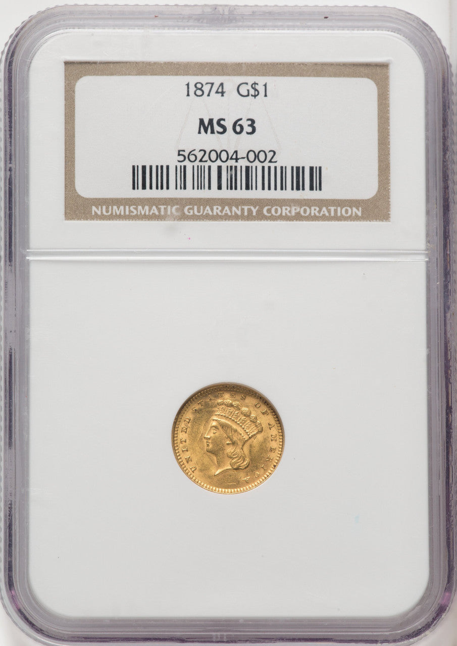 1874 G$1 Gold Dollar NGC MS63 (765562004)