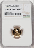 1988-P $5 Tenth-Ounce Gold Eagle Brown Label NGC PF70