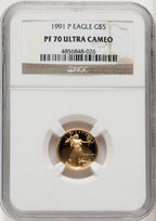 1991-P $5 Tenth-Ounce Gold Eagle Brown Label NGC PF70