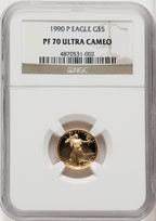 1990-P $5 Tenth-Ounce Gold Eagle Brown Label NGC PF70