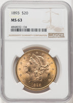 1893 $20 Liberty Double Eagle NGC MS63 (765830022)