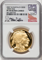 2007-W G$50 One-Ounce Gold Buffalo .9999 Fine Gold Mike Castle NGC PF70
