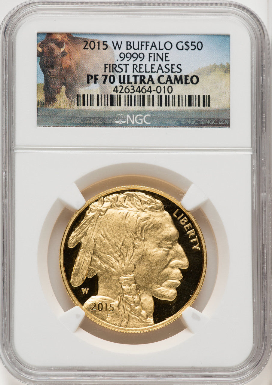 2015-W $50 One-Ounce Gold Buffalo .9999 Fine Gold First Day of Issue - Denver Moy Signature NGC PF70
