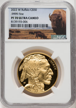 2022-W G$50 Gold Buffalo DCAM Bison Label NGC PF70