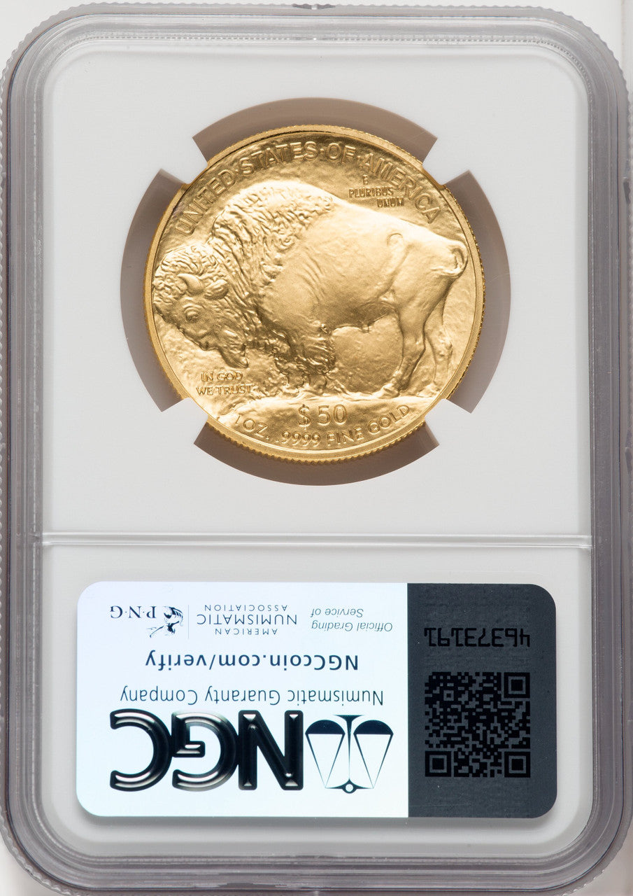2008-W $50 One-Ounce Gold Buffalo Brown Label NGC MS70