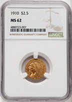 1910 $2.50 Indian Quarter Eagle NGC MS62 (766878055)
