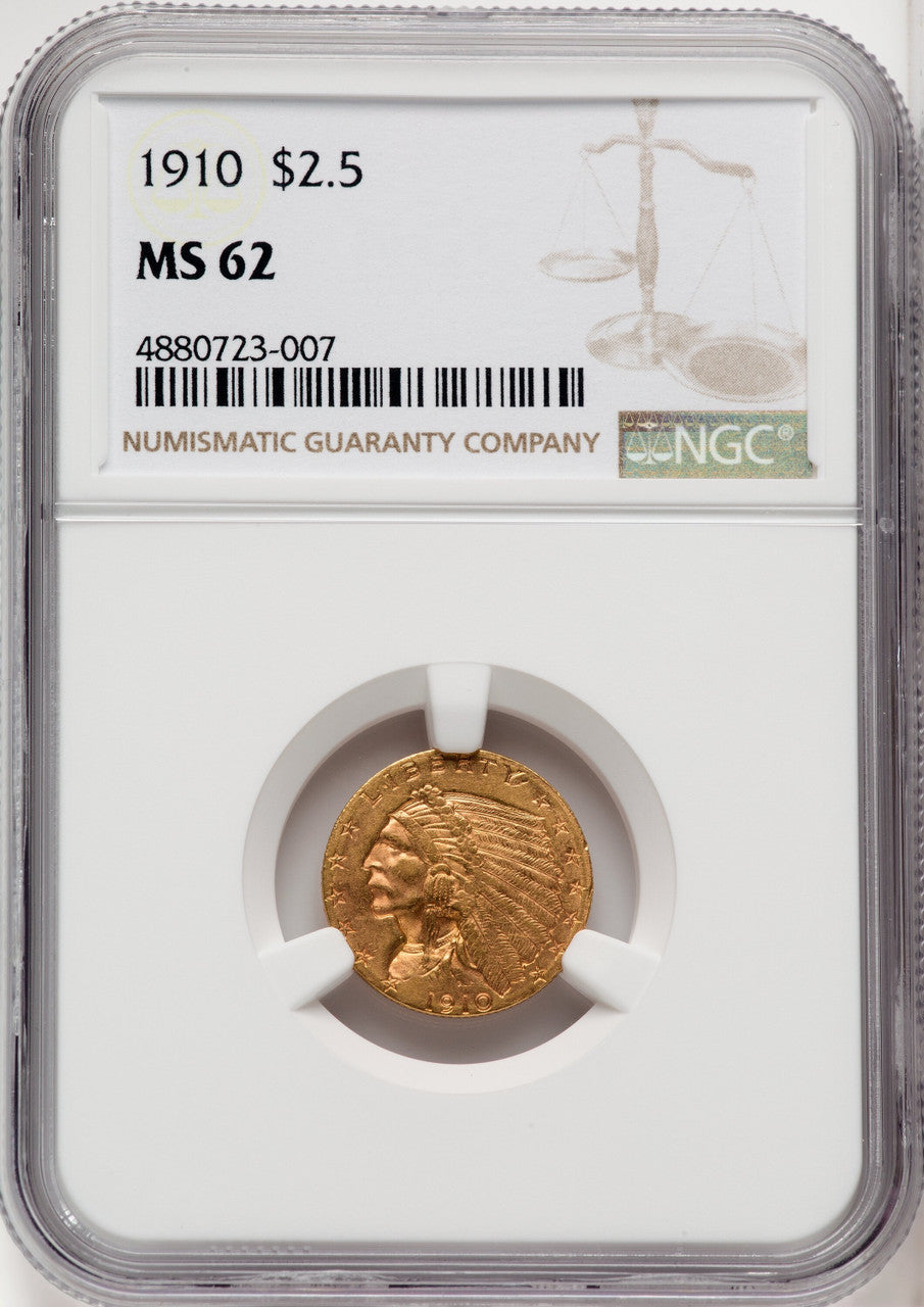 1910 $2.50 Indian Quarter Eagle NGC MS62 (766878055)