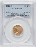 1914-D $2.50 Indian Quarter Eagle PCGS MS63
