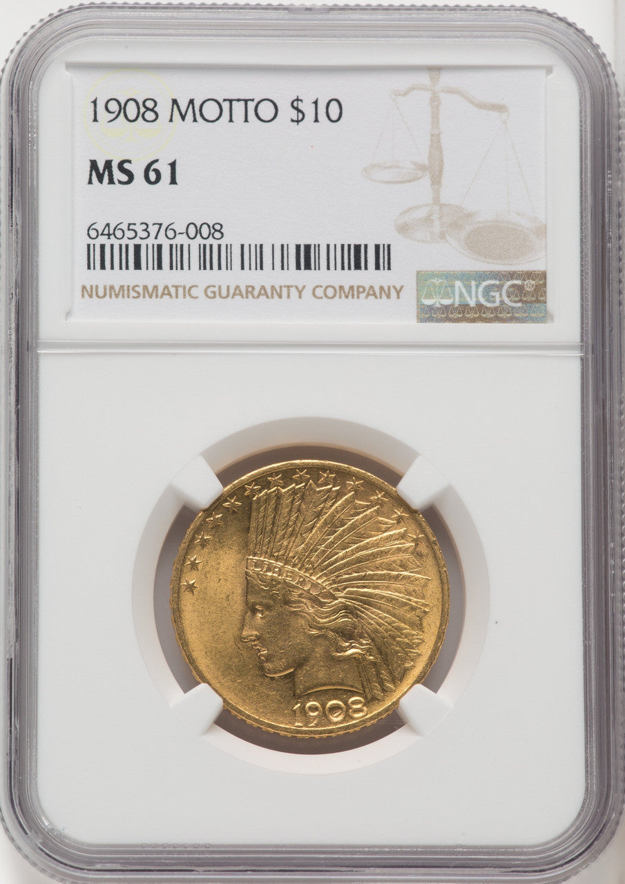 1908 $10 MOTTO Indian Eagle NGC MS61