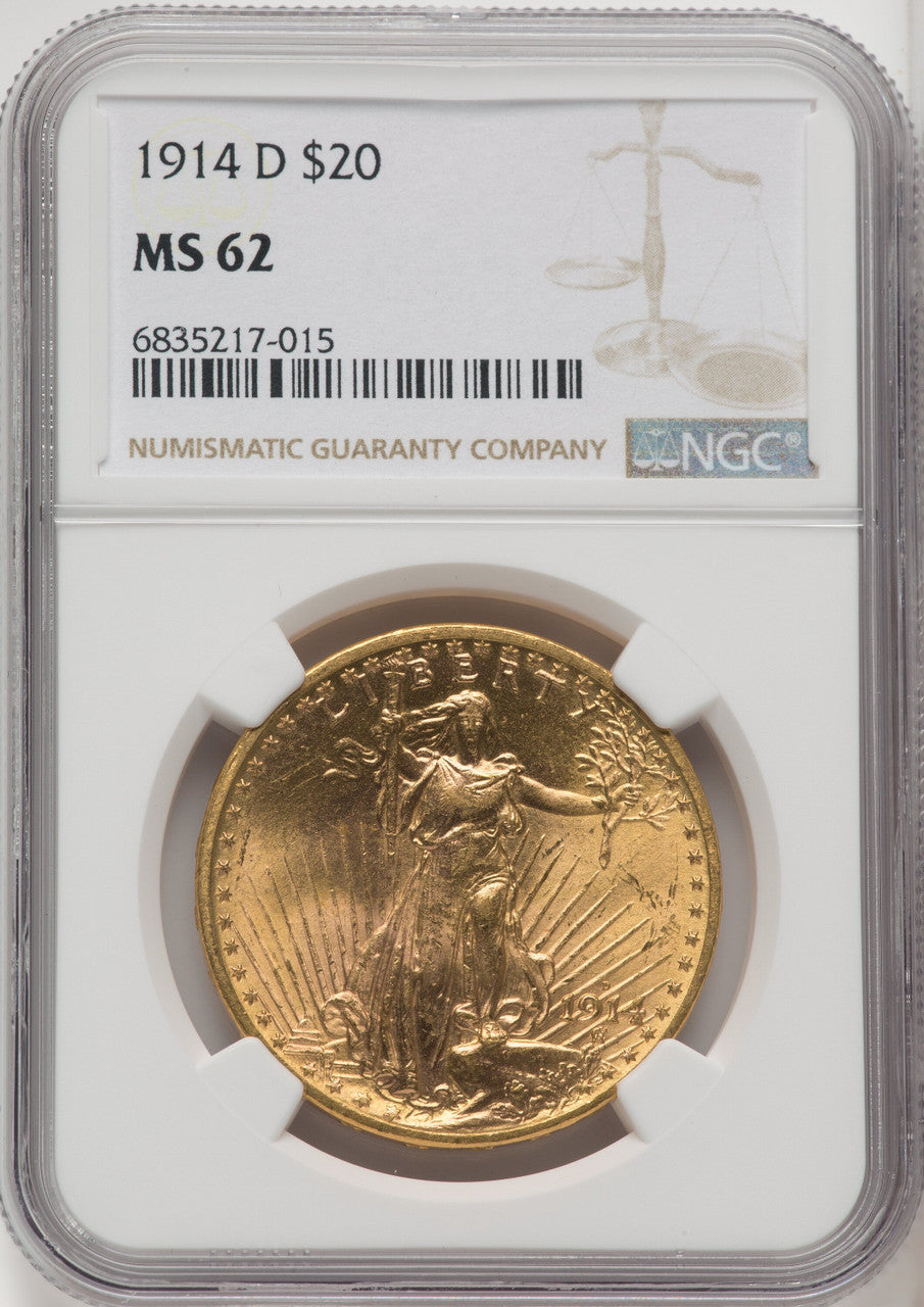 1914-D $20 Saint-Gaudens Double Eagle NGC MS62 (766627003)