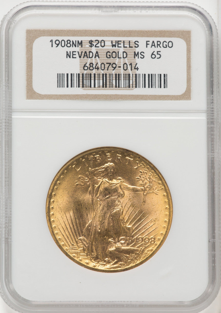 1908 NM $20 Wells Fargo Saint-Gaudens Double Eagle NGC MS65 (767470005)