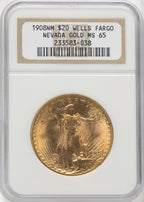 1908 NM $20 Wells Fargo Saint-Gaudens Double Eagle NGC MS65