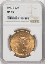 1909-S $20 Saint-Gaudens Double Eagle NGC MS65 (766917002)