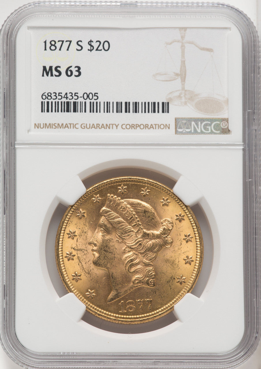 1877-S $20 Liberty Double Eagle NGC MS63