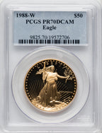 1988-W $50 One-Ounce Gold Eagle Blue Gradient PCGS PR70