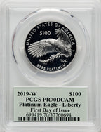 2019-W $100 One-Ounce Platinum Eagle Liberty First Day of Issue Cleveland Minuteman PCGS PR70