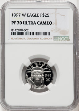 1997-W $25 Quarter-Ounce Platinum Eagle Statue of Liberty Brown Label NGC PF70 (766692008)