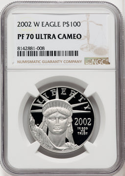 2002-W $100 One-Ounce Platinum Eagle Statue of Liberty Brown Label NGC PF70